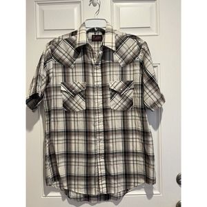 Plains Shirt Western Cowboy Mens M Brown Pearl Snap Short Sleeve Vintage